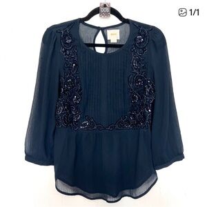 Maeve Navy Blouse with Sequin Details